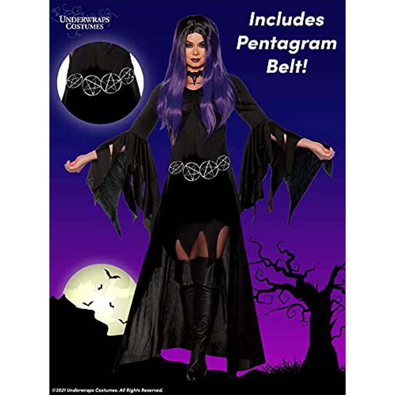 Women's Gothic Witch Costume Dress with Metal Belt - Halloween Cosplay Set