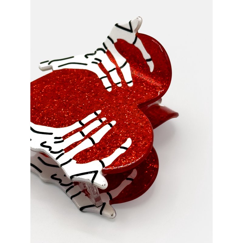 Halloween Heart Skeleton Hands Acrylic Hair Claw - Red & White Accessory