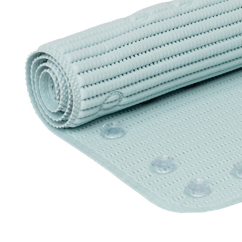 Sky Blue Cushioned Bathtub Mat with Suction Cups - 17x36 Inches - Non-Slip Bathroom Accessory - Machine Washable