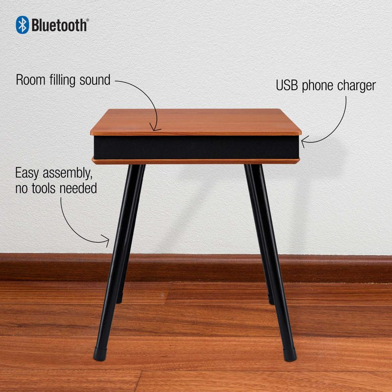 Rectangular End Table with Bluetooth Speaker & USB Charging Port