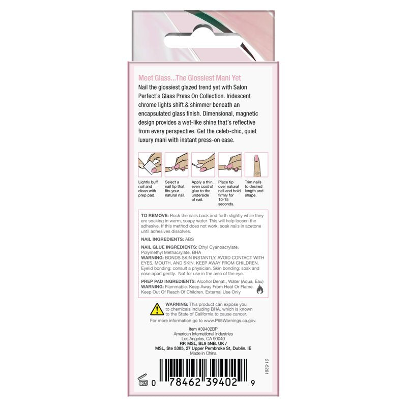 Press On Nails - Glass Finish, Light Pink, Short Almond, 30 Nails