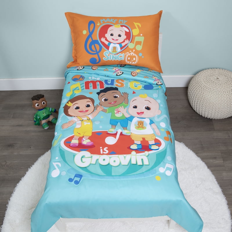 CoComelon Toddler Bed Set with Bonus Tote - You Make My Heart Sing Theme, JJ Variation
