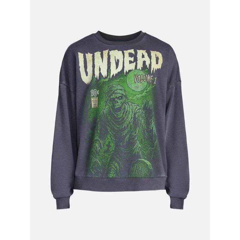 Men's Halloween Monsters Graphic Long Sleeve Sweatshirt - Charcoal M Variation