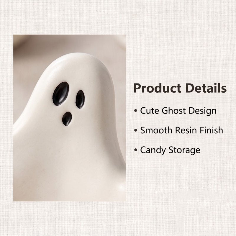 Ghost Candy Bowl - Cute White Resin Halloween Candy Dish for Snacks & Decor - Variation #011