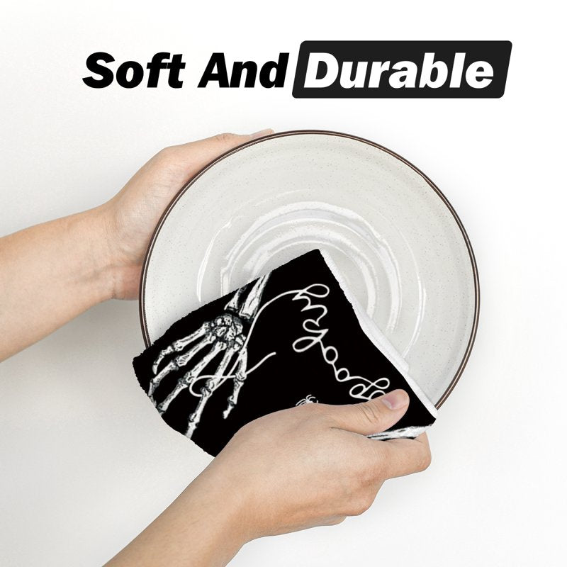 Spooky Skeleton Spider Bone Kitchen Dish Towels Set of 2 - 18x26 Inches, Variation C