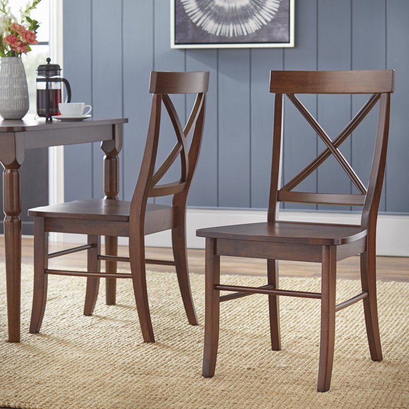 Rubberwood Cross Back Dining Side Chairs - Brown (Set of 2)