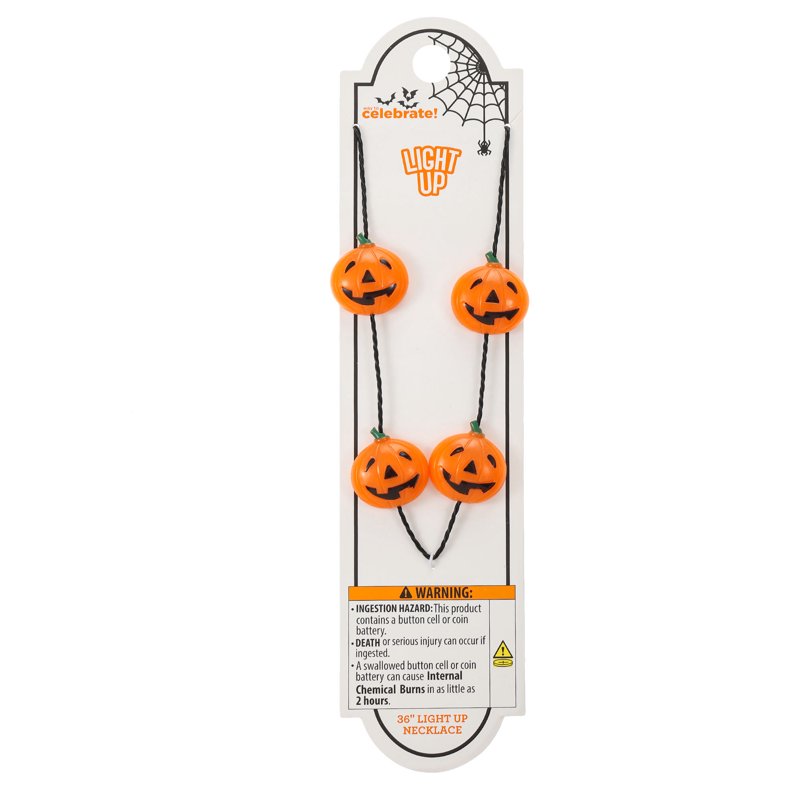 Halloween Pumpkin Light-Up Necklace - Jack-O-Lantern Pendant, Spooky Season Accessory