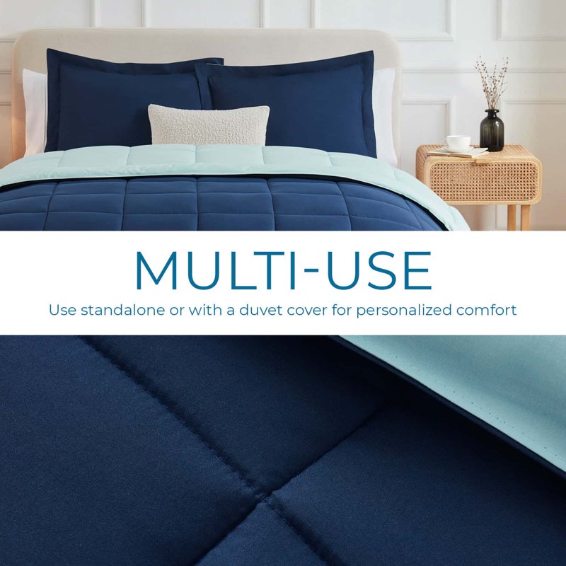 LammaLoe Twin Comforter - Quilted Down Alternative All-Season Duvet in Navy/Light Blue