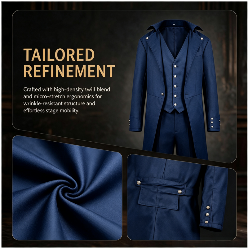 Men's Gothic Steampunk Tailcoat Costume - Dark Blue, Size L