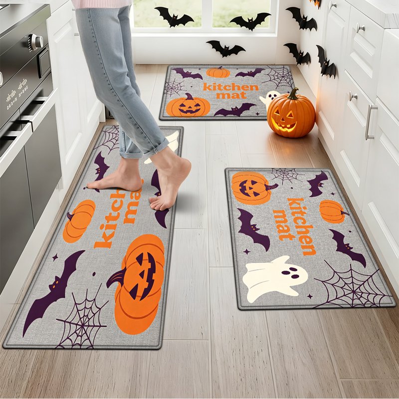 Halloween Pumpkin Lanterns 8 Pack - 15.7x23.6 & 17.7x47.2 Inches - Versatile Flannel Floor & Kitchen Rugs, Non-Slip Entryway Decor