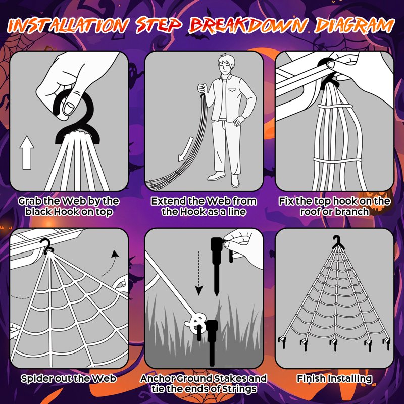 Outdoor Halloween Spider Web Lights - 16.4ft 500 LED String with Multicolor Purple Orange Glow
