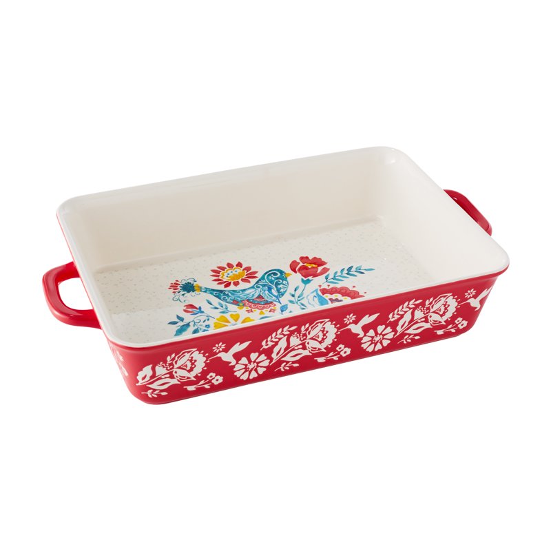 Rectangular Ceramic Baking Dish Set - Red & Teal - 2-Piece