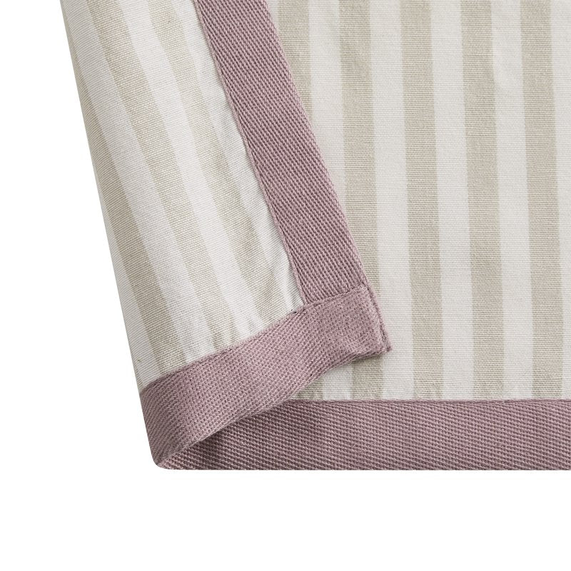 Pink Shower Curtain 72x72 Inches with Taupe Stripes and Contrast Trim - Cotton-Polyester Blend