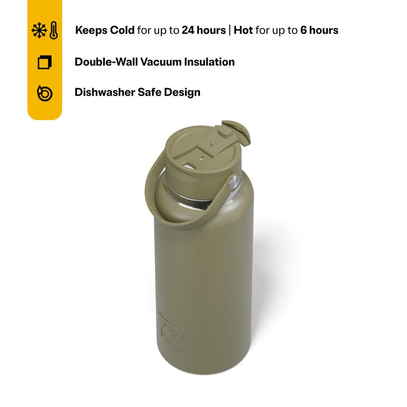 32 oz Insulated Water Bottle - Leak Resistant, Ceramic Lined, Olive