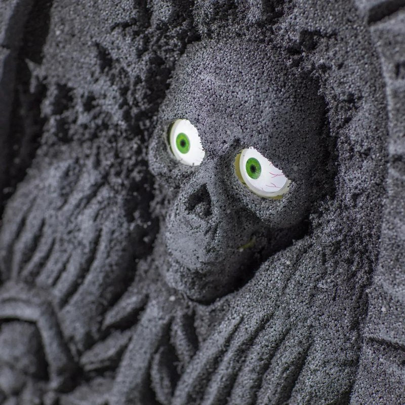 2 ft Gray Plastic Skeleton Tombstone with Moving Eyes Halloween Decor