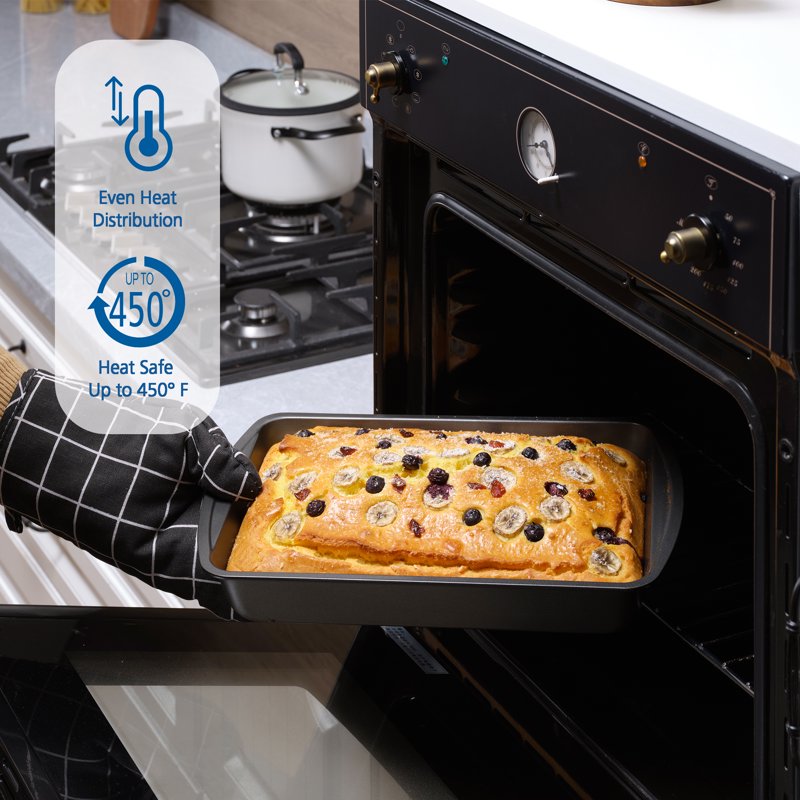 Non-Stick Long Bread Loaf Pan Set - 3 Pack, 12" x 5", Gray