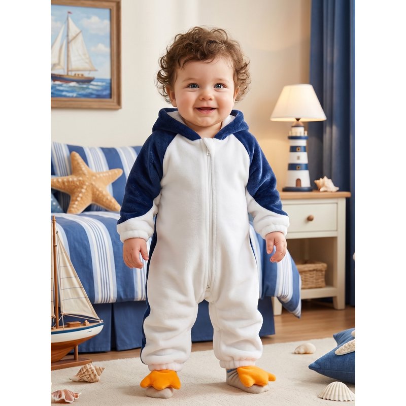 Toddler Baby Penguin Costume for 6-9 Months Blue White Plush Jumpsuit Halloween Outfit Variation of THIS listing