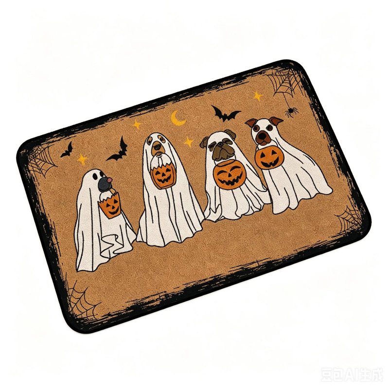 Halloween Door Mat with Cute Dogs in Ghost Costume - Variation 2B