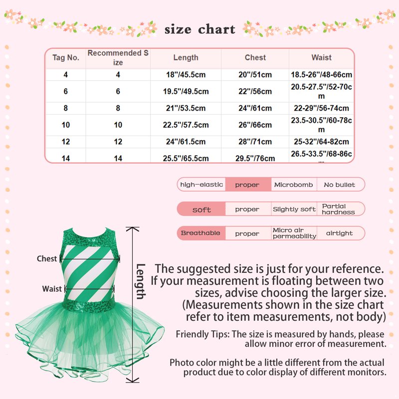 Kids Girls Christmas Sequins Santa Dance Costume Tutu Dress - Green 4