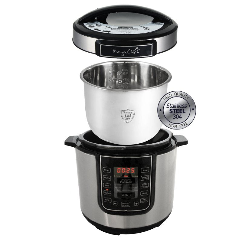 6-Quart Digital Pressure Cooker with 14 Preset Functions and Stainless Pot