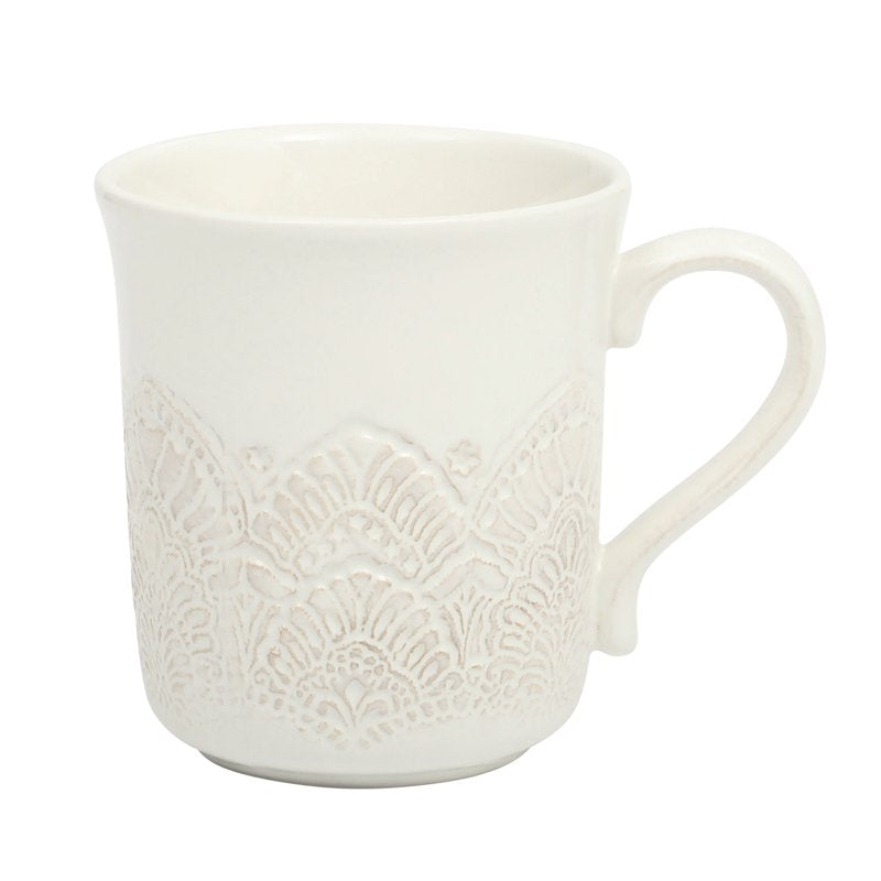 Vintage Lace Ceramic Mug Set - Linen, 4-Pack