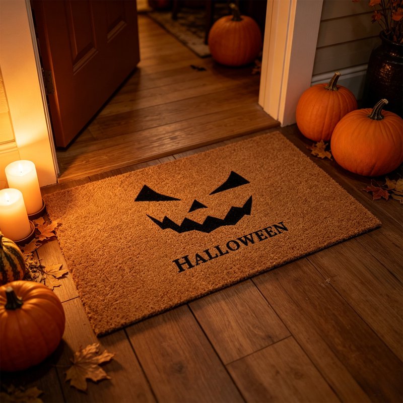 Halloween Retro Faux Coconut Fiber Doormat - Brown-1, Festive Entryway Decor