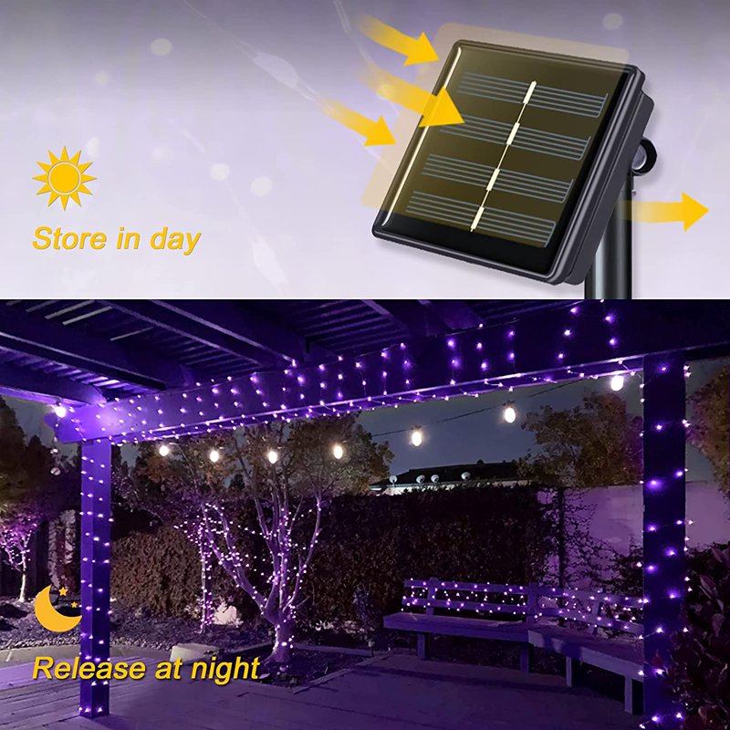 Solar String Lights Outdoor Purple 33ft 100 LED Fairy Lights 8 Modes Waterproof - 2 Pack