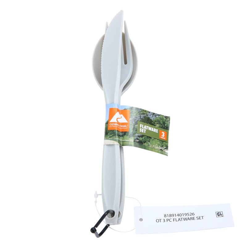 3-Piece Polystyrene Flatware Set - Spoon, Fork & Knife - Gray