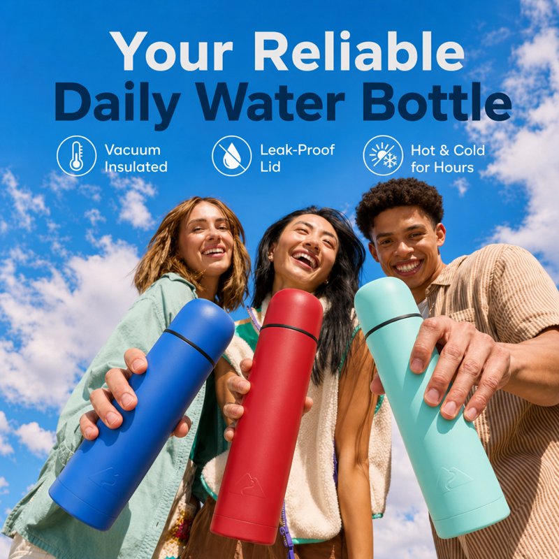18oz Vacuum Insulated Stainless Steel Water Bottle - Red & Blue Strip