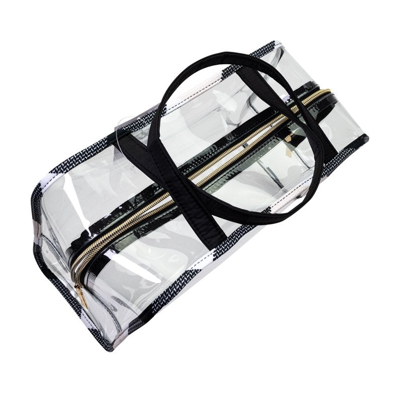 7-Piece Black Plaid Cosmetic Bag Set with Tote & Pouches