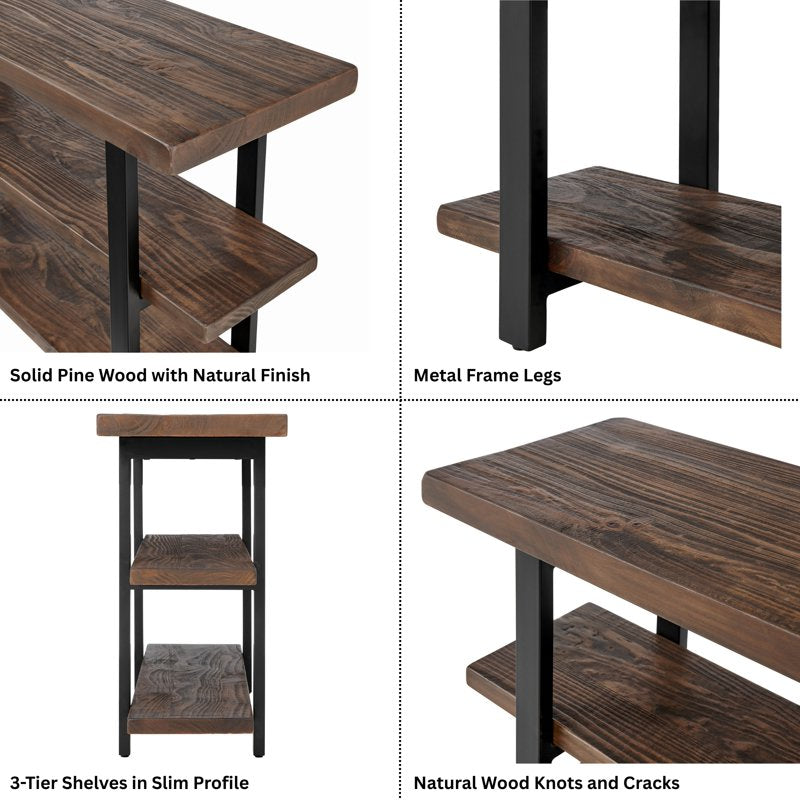Rustic 48-Inch Solid Pine Wood Media Console Table with Metal Legs
