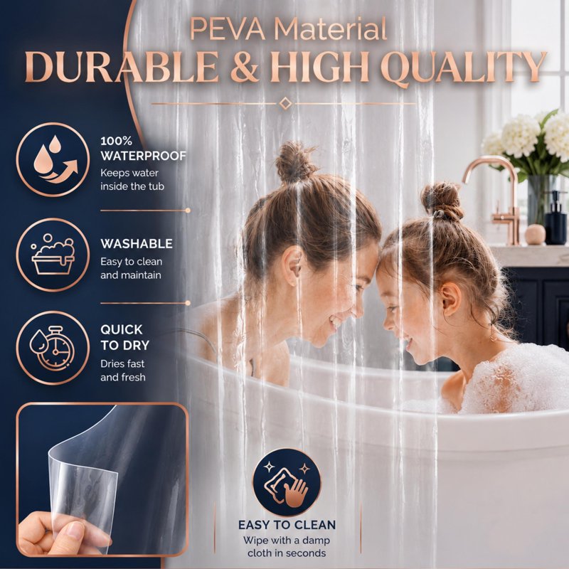 Clear Heavyweight 10G PEVA Shower Curtain Liner with Magnets - 70x72 Inches