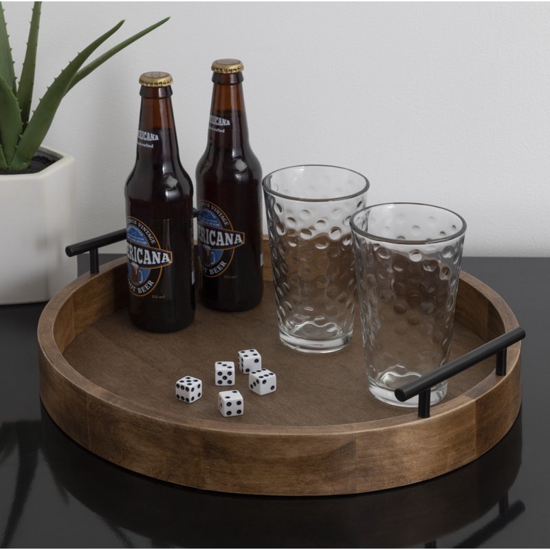 Modern Round Wood Tray - 15.5" Diameter, Rustic Brown