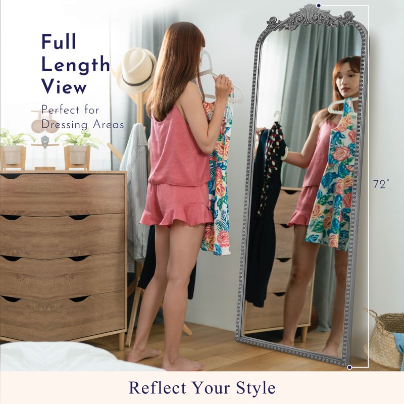 Full Length Floor Mirror 32x72 Black Filigree Arch Leaner Decor XL