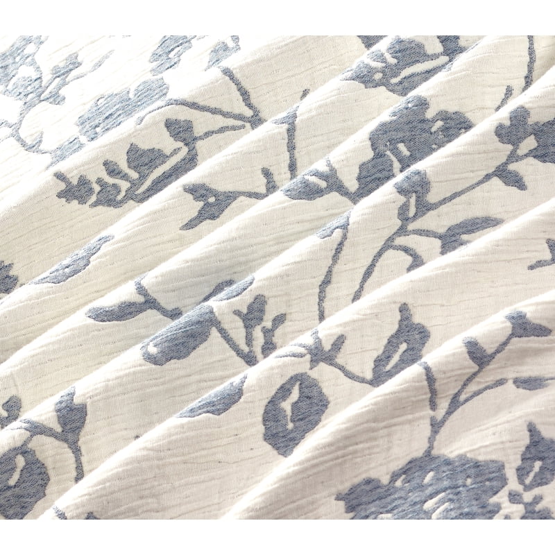 Full/Queen Floral Gauze Quilt - Reversible Blue Dust & White, Agatha Design