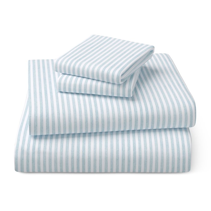 Kids Microfiber Bed Sheet Set - Full Aqua Stripe 4 Pieces - Soft & Breathable