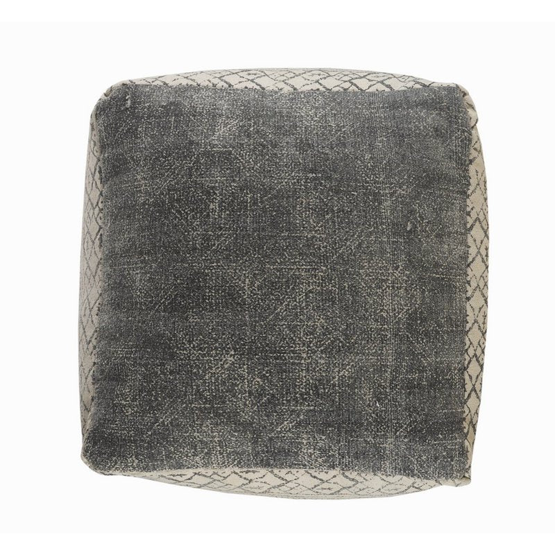 Gray/Beige Medium Tribal Indoor Square Pouf 20x20 Inch - Handcrafted Geometric Footstool