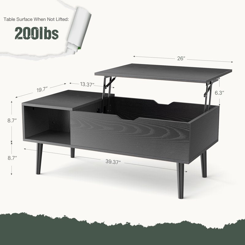 Lift Top Coffee Table with Hidden Compartment & Adjustable Shelf