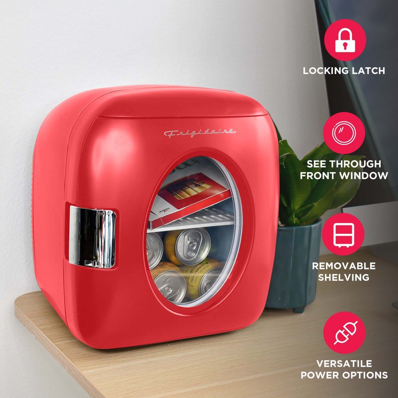 Portable Retro Mini Cooler - 12 Can Capacity, Red