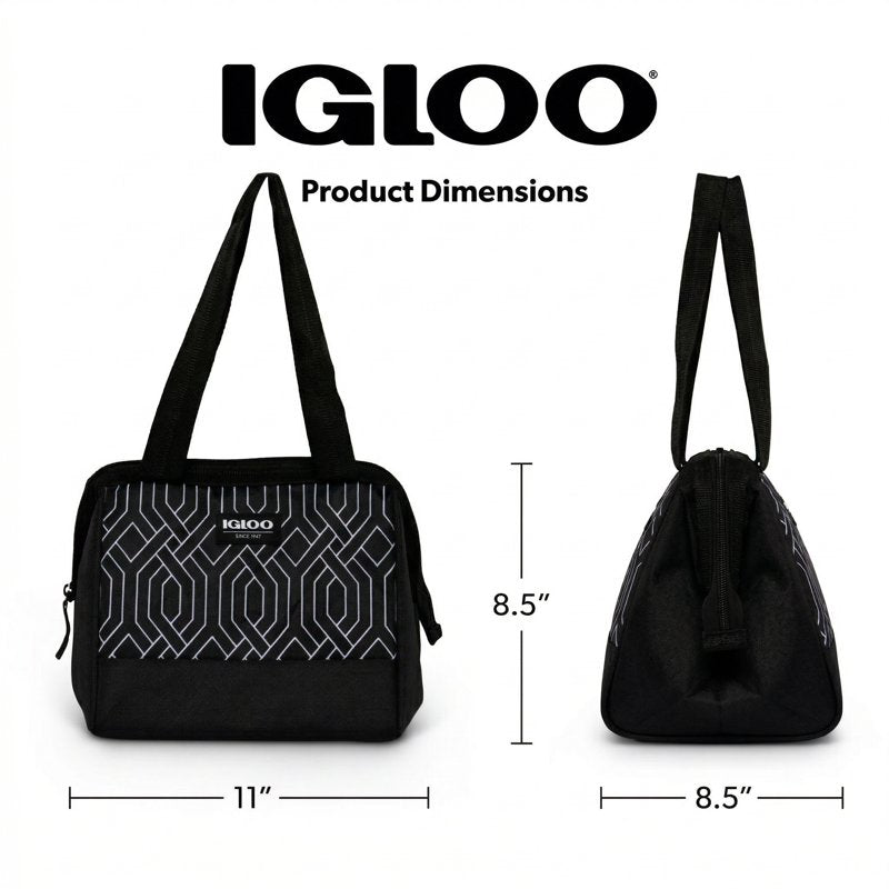 Insulated Lunch Tote Cooler Bag - 9 Can Capacity - Black & White