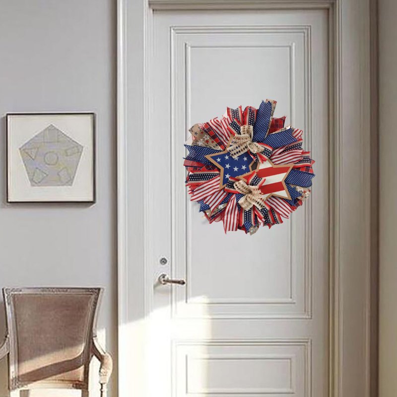 Patriotic 4th of July Wreath for Front Door - Red White Blue Flower Wreath - Variation H