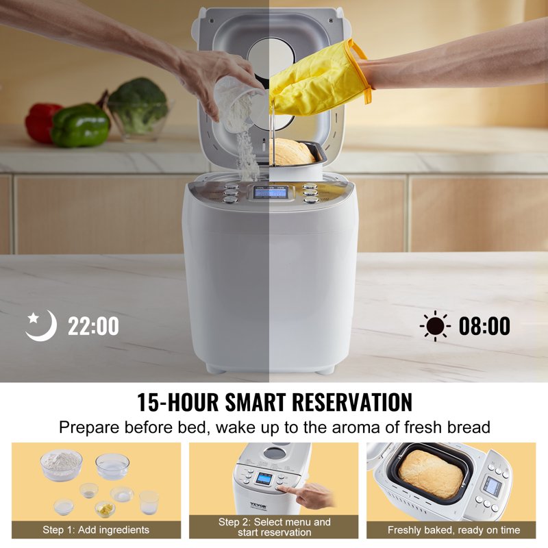 15-in-1 Automatic Bread Maker, 3LB Programmable Bread Machine with Nonstick Pan