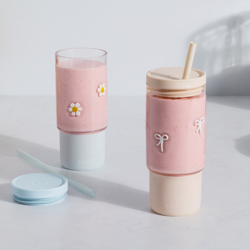 18oz Glass Tumbler with Charms - Daisies Design