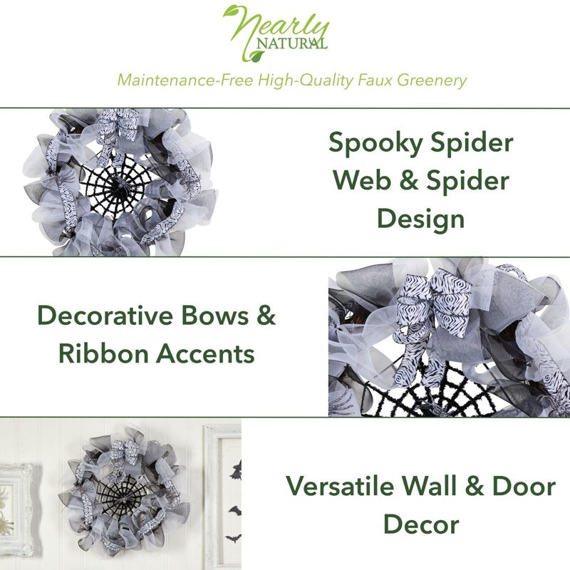 Halloween Spider Web Mesh Wreath 26 Inch Decorative Door Wall Decor