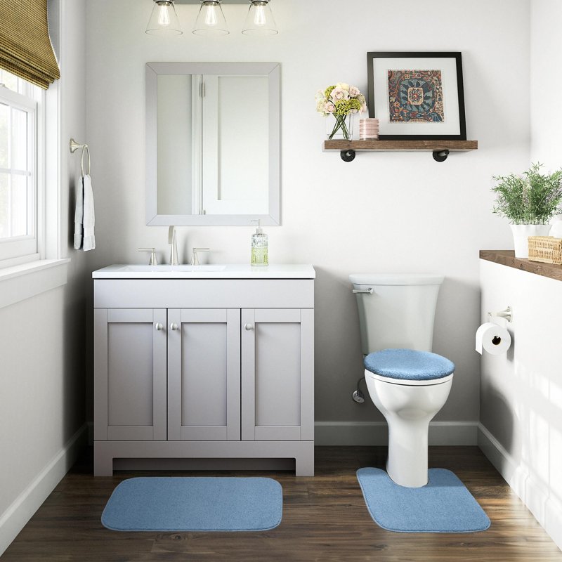 Garland Washable Bath Rug Set - 3 Piece Bathroom Mat & Toilet Lid Cover - Basin Blue
