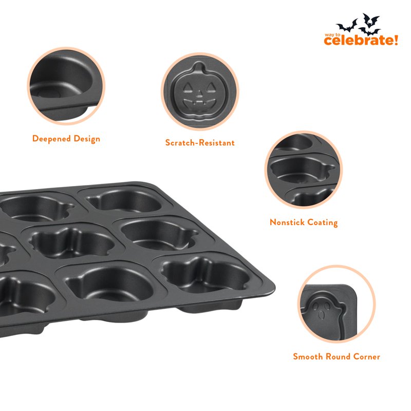 Halloween Cakelet Pan 12-Cavity 17x13 Inch Non-Stick Bakeware