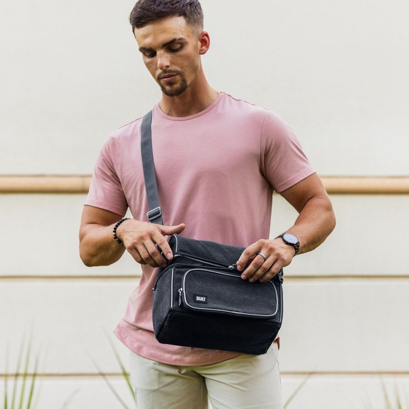 Black Adult Lunch Bag with Water Bottle Compartment