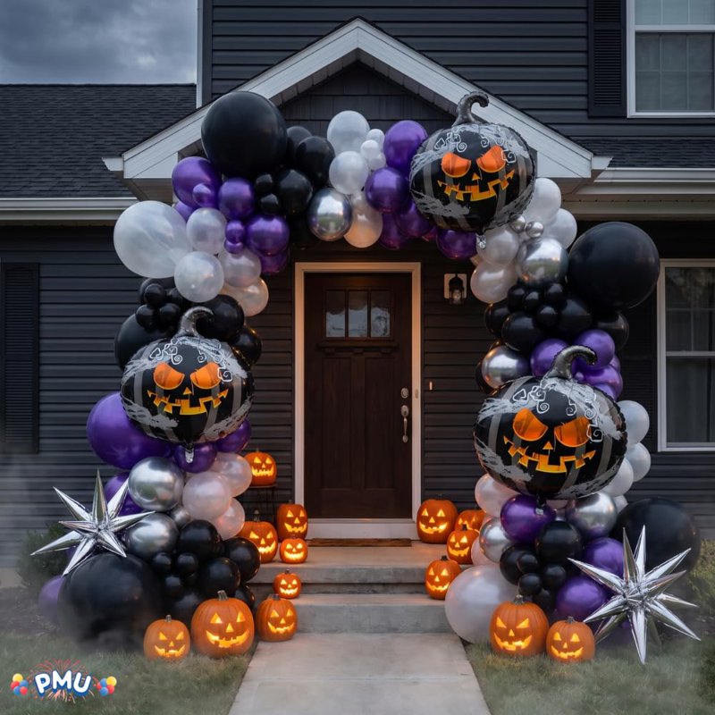 Halloween Scary Pumpkin Mylar Balloon 22 Inch - Pack of 5, Pumpkin Design