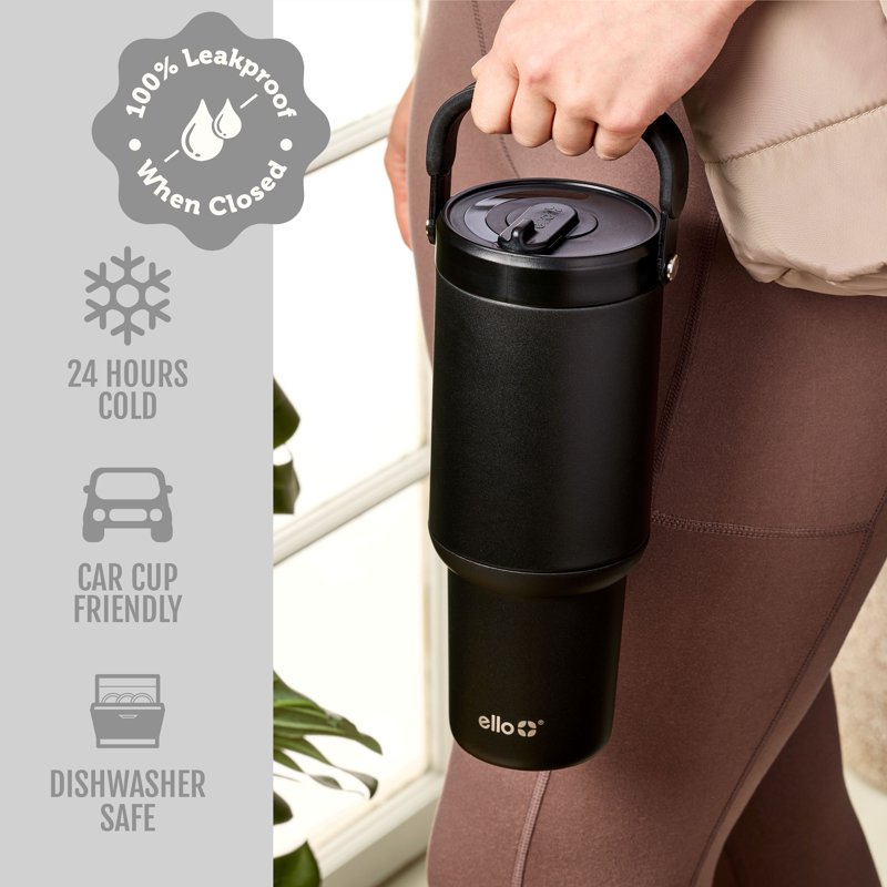 30oz Stainless Steel Insulated Tumbler with Straw - Black