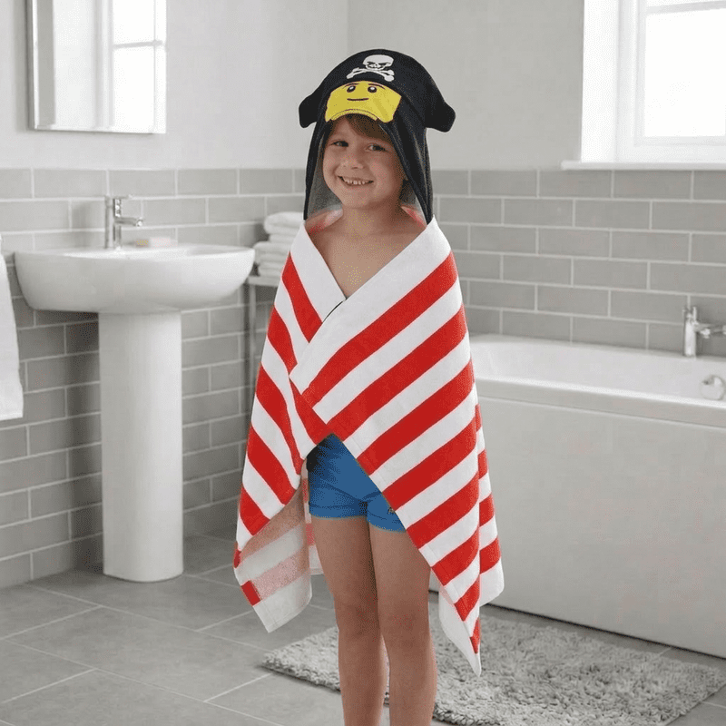 LEGO Pirate Kids Hooded Towel - Cotton, White & Red, 22 x 51 Inches